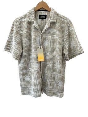 Malibu by Drill Mens Textured Knit Shirt M tan white camp tropical NWT